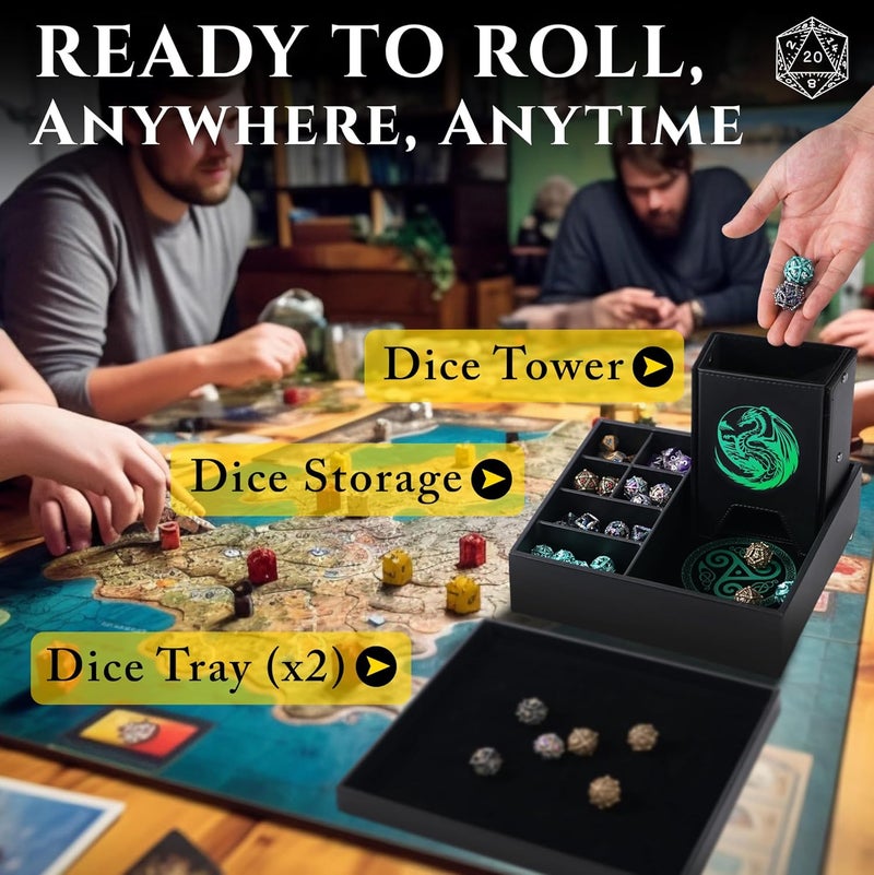 Soar Forge Dice Tray and Dice Tower for DND: All-in-One Tray, Storage & Large Tower for Random Rolls - Stores Your Sets, Mini's etc, Perfect for D&D and RPG Gift Accessories (Green Dragon) - Image 3